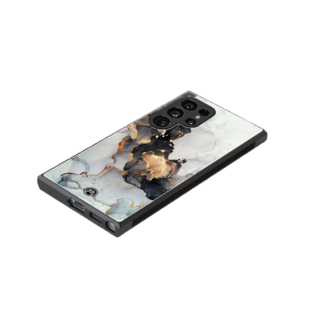 gold black silver liquid marble back phone cover | glass case for samsung galaxy s23 ultra