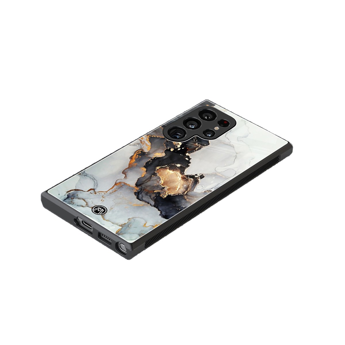 gold black silver liquid marble back phone cover | glass case for samsung galaxy s23 ultra