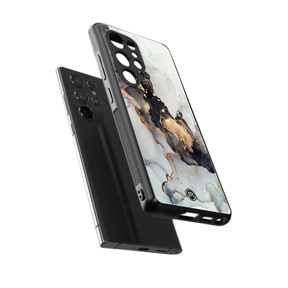 gold black silver liquid marble back phone cover | glass case for samsung galaxy s25 ultra