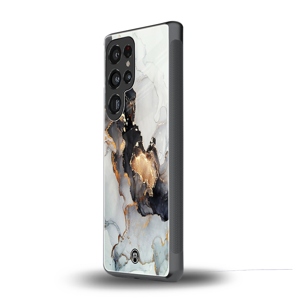 gold black silver liquid marble back phone cover | glass case for samsung galaxy s25 ultra