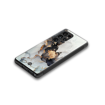 gold black silver liquid marble back phone cover | glass case for samsung galaxy s25 ultra