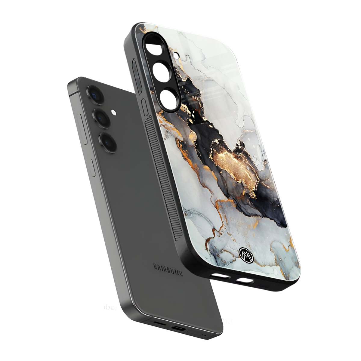 gold black silver liquid marble back phone cover | glass case for samsung galaxy s24