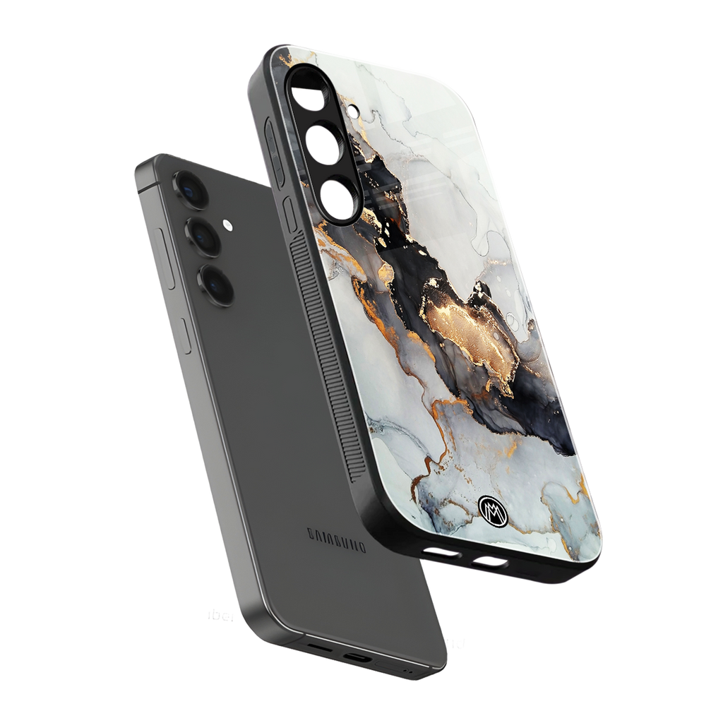gold black silver liquid marble back phone cover | glass case for samsung galaxy s24 fe