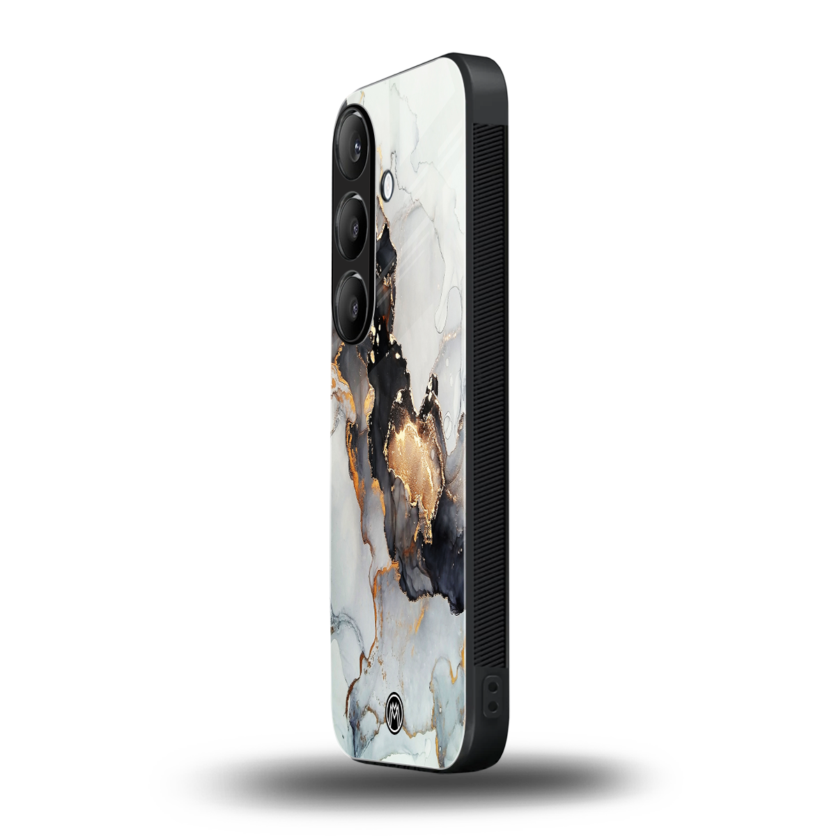 gold black silver liquid marble back phone cover | glass case for samsung galaxy s23 plus