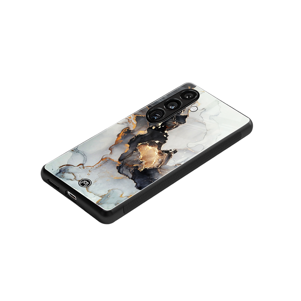 gold black silver liquid marble back phone cover | glass case for samsung galaxy s24