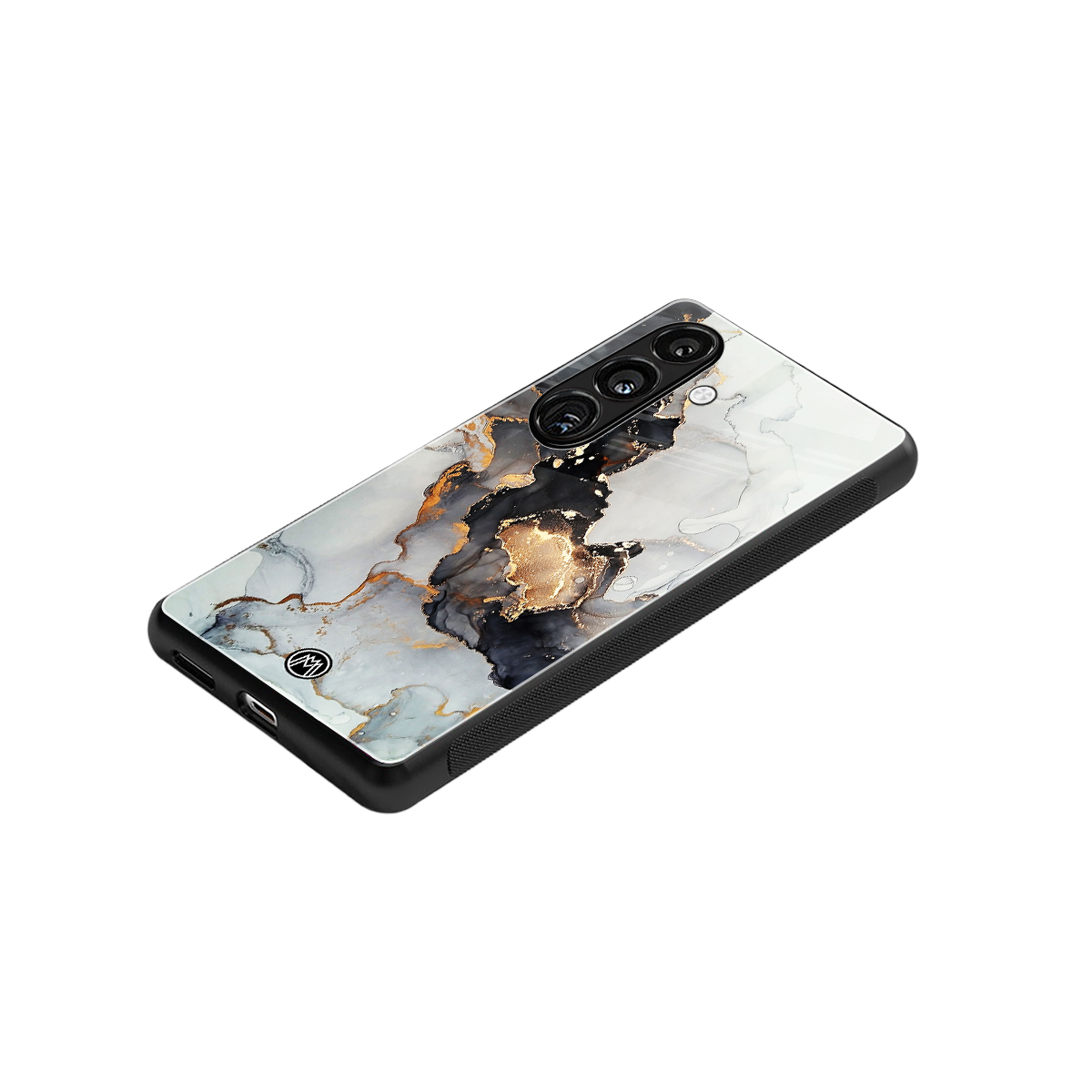 gold black silver liquid marble back phone cover | glass case for samsung galaxy s23 plus