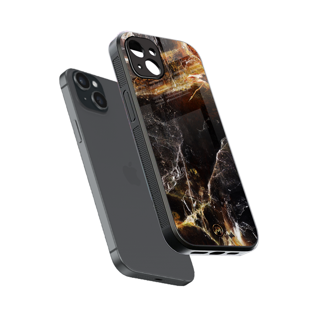 gold dust back phone cover | glass case for iphone 15 plus