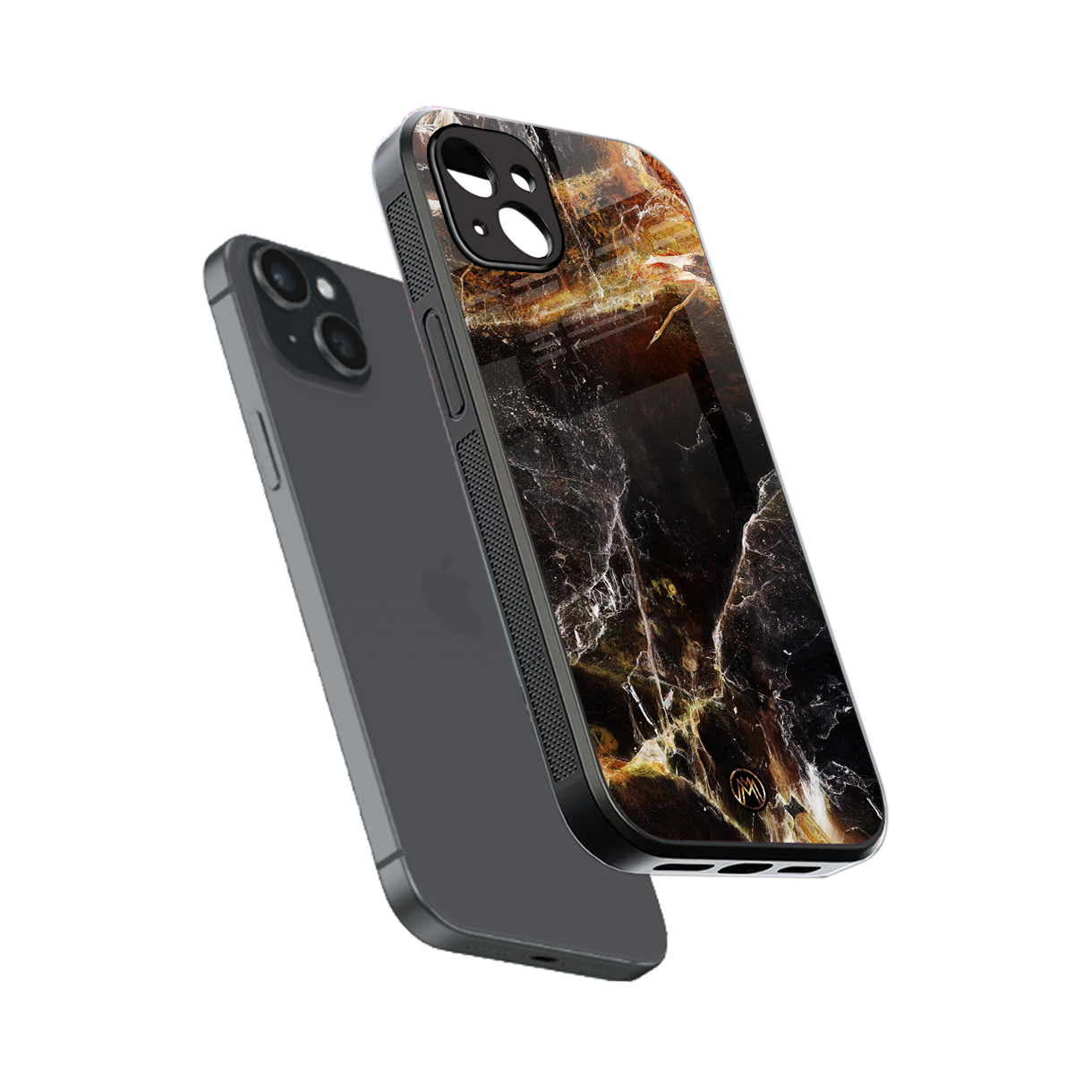 gold dust back phone cover | glass case for iphone 15 plus