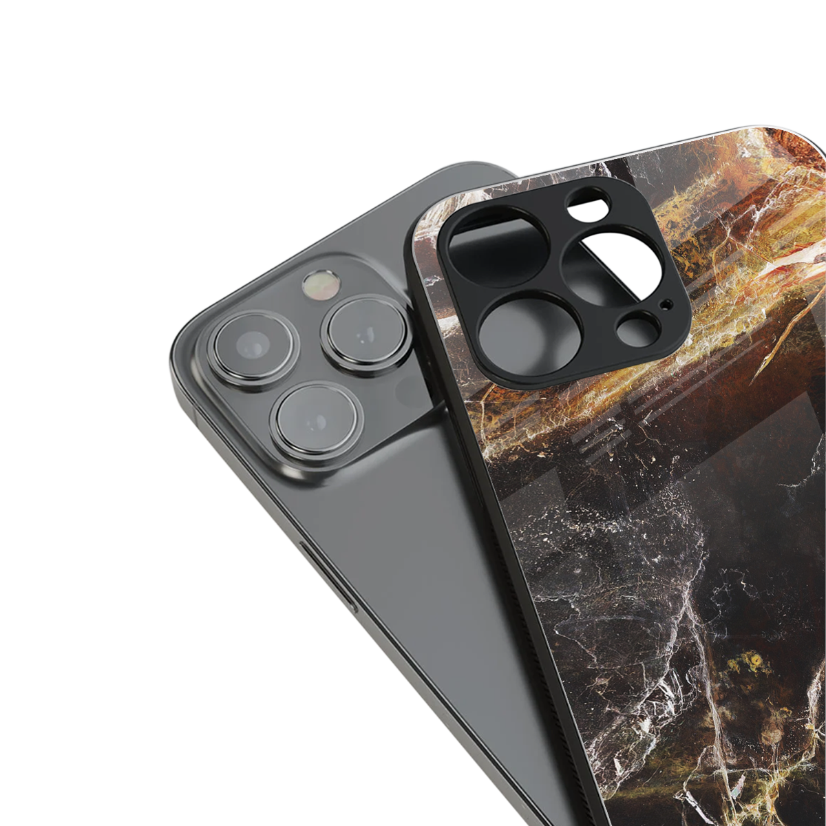 gold dust back phone cover | glass case for iphone 14 pro max