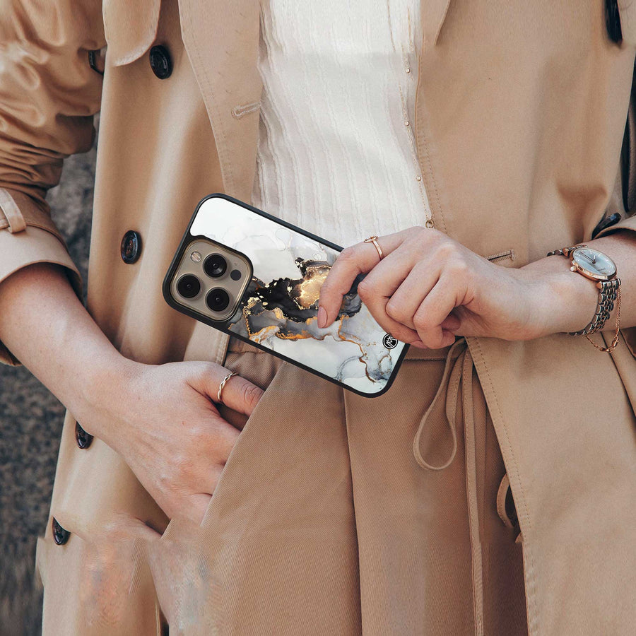 Gold Black Silver Liquid Marble Phone Cover | Glass Case