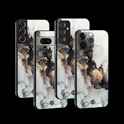 Gold Black Silver Liquid Marble Phone Cover | Glass Case