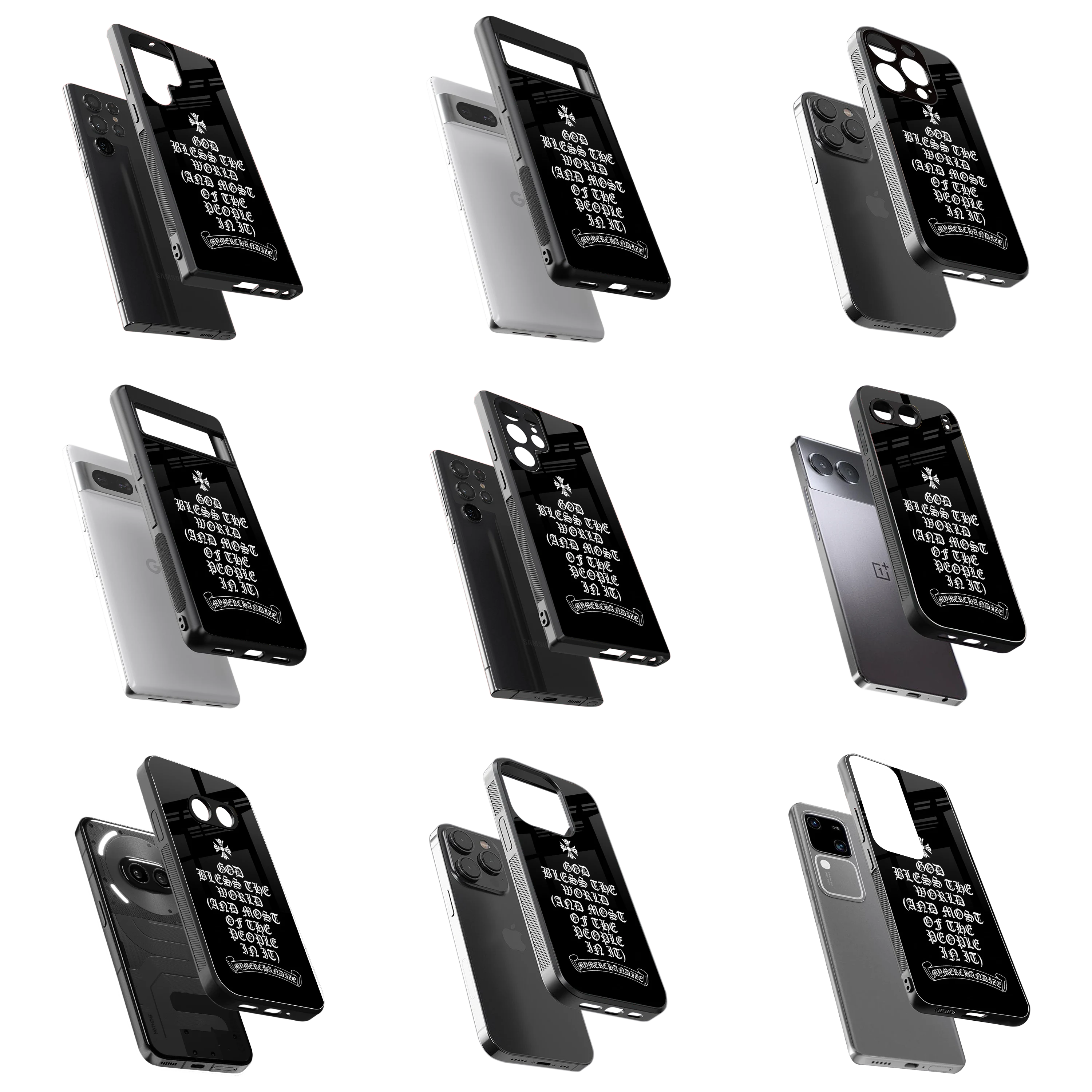 Durable Glass Back Mobile Case for iPhone, Samsung, OnePlus, Google Pixel, Redmi, Vivo, Oppo
