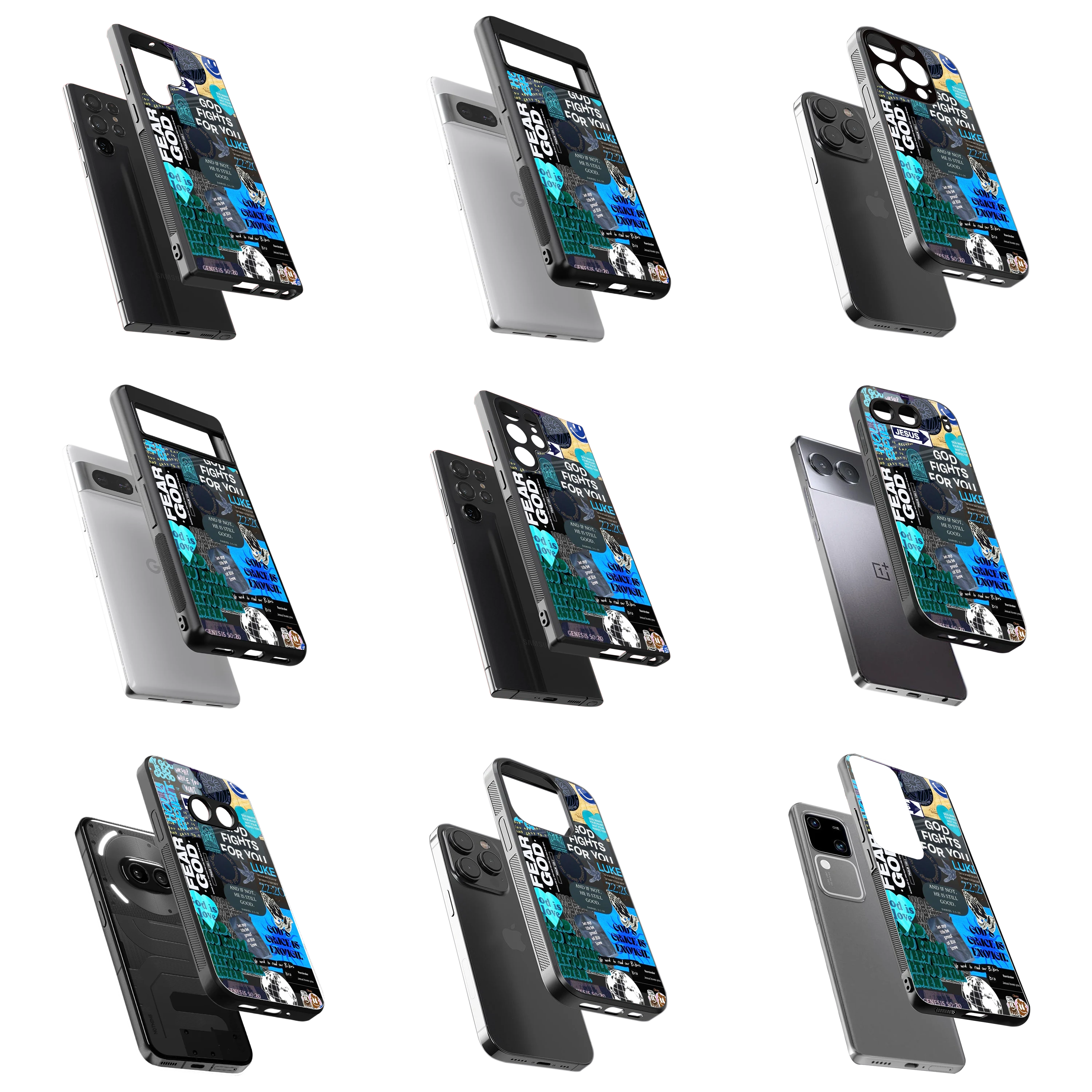 Durable Glass Back Mobile Case for iPhone, Samsung, OnePlus, Google Pixel, Redmi, Vivo, Oppo