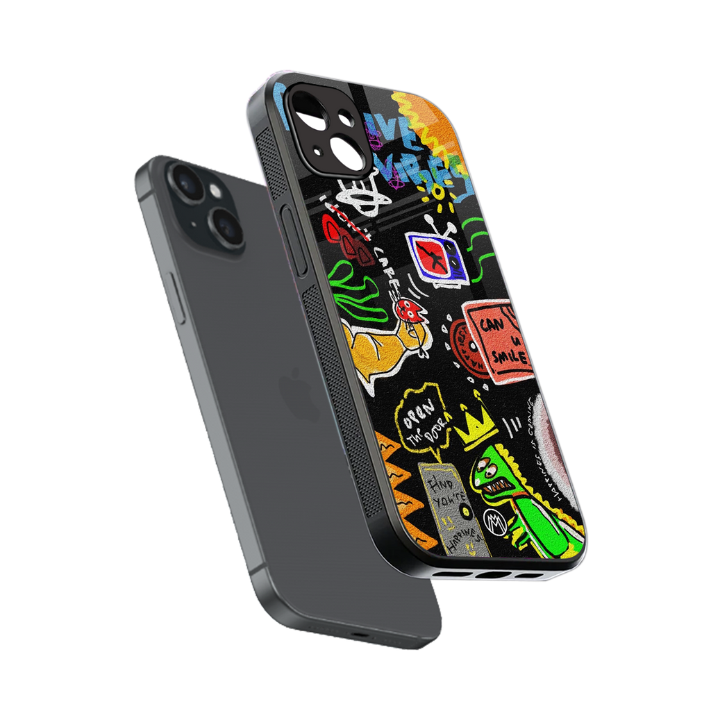 graffiti back phone cover | glass case for iphone 15 plus