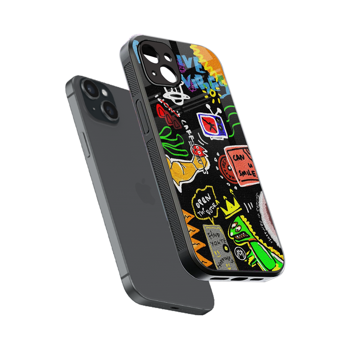 graffiti back phone cover | glass case for iphone 15 plus