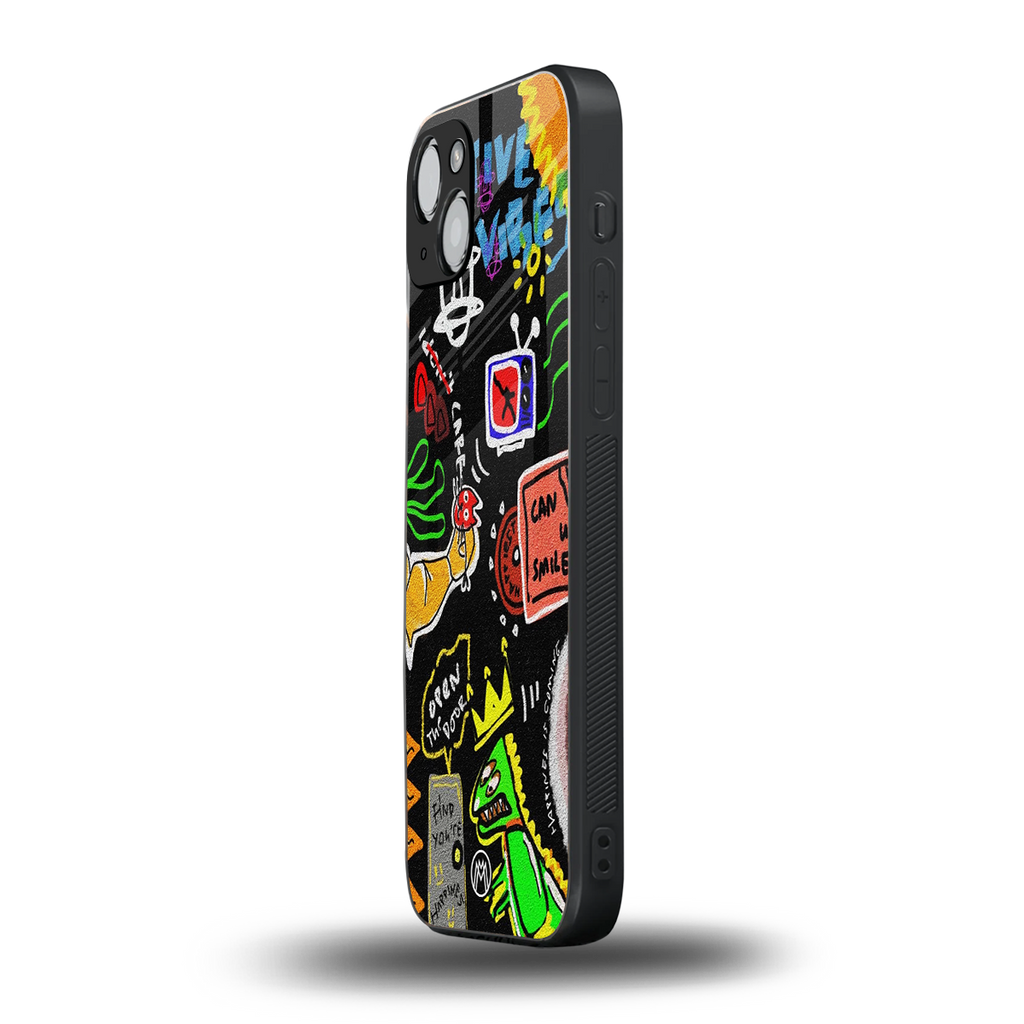 graffiti back phone cover | glass case for iphone 15 plus