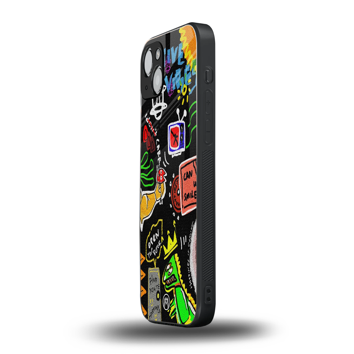 graffiti back phone cover | glass case for iphone 15 plus