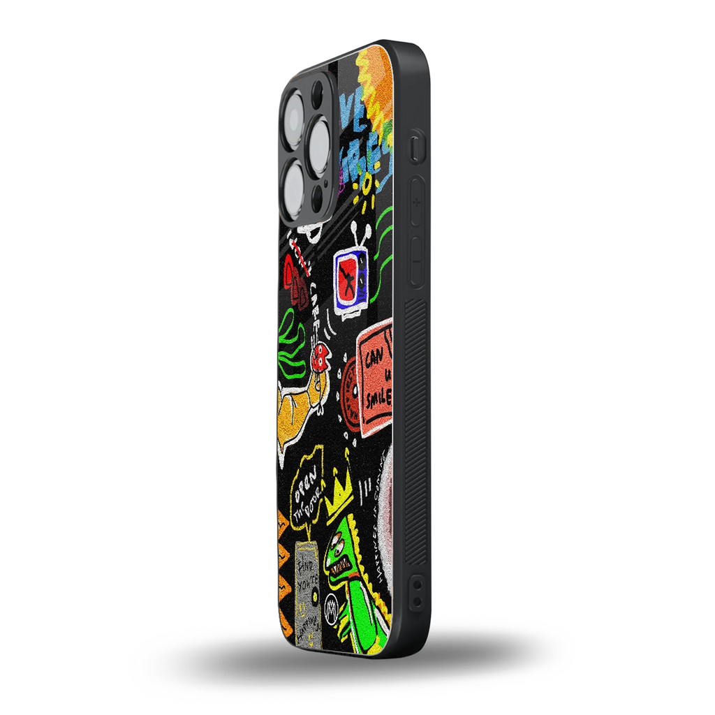 graffiti back phone cover | glass case for iphone 15 pro max