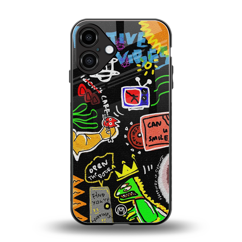 graffiti back phone cover | glass case for iphone 16 plus