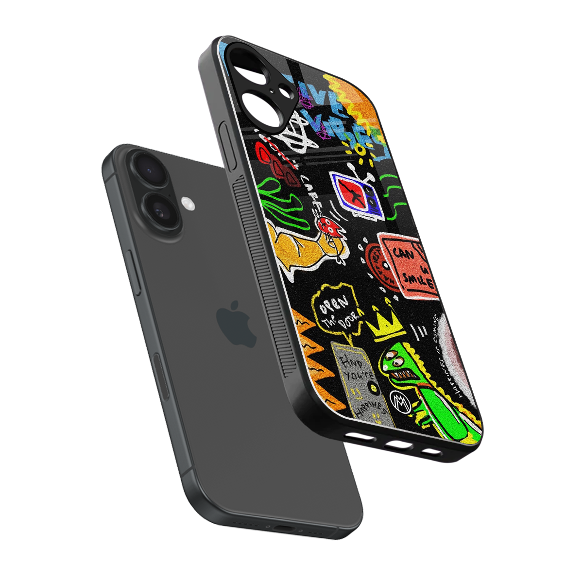 graffiti back phone cover | glass case for iphone 16 plus