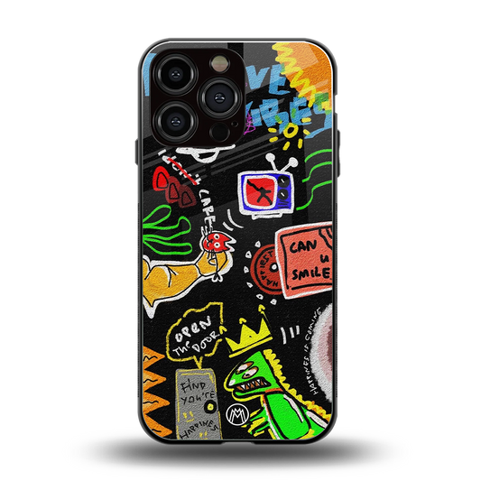 graffiti back phone cover | glass case for iphone 16 pro max