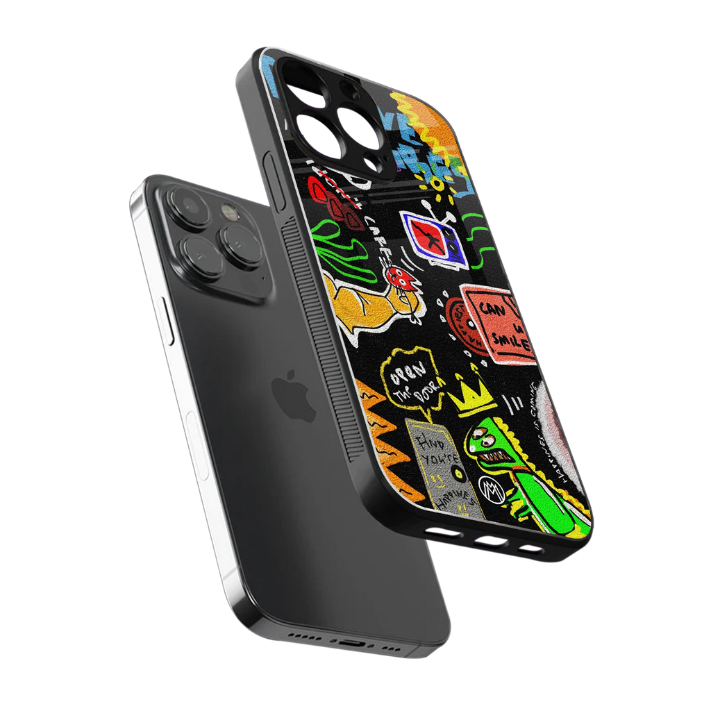 graffiti back phone cover | glass case for iphone 16 pro max