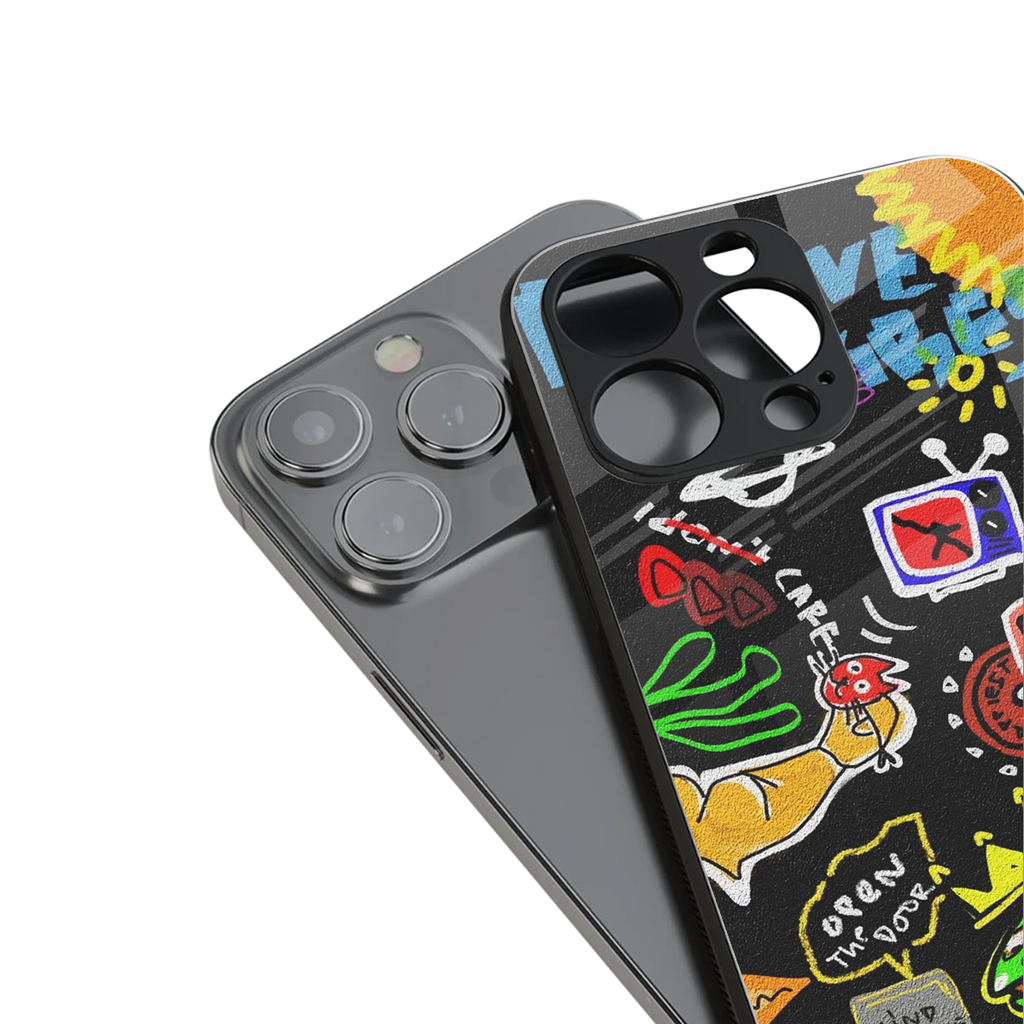 graffiti back phone cover | glass case for iphone 16 pro