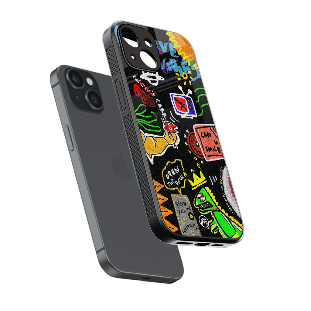 graffiti back phone cover | glass case for iphone 15