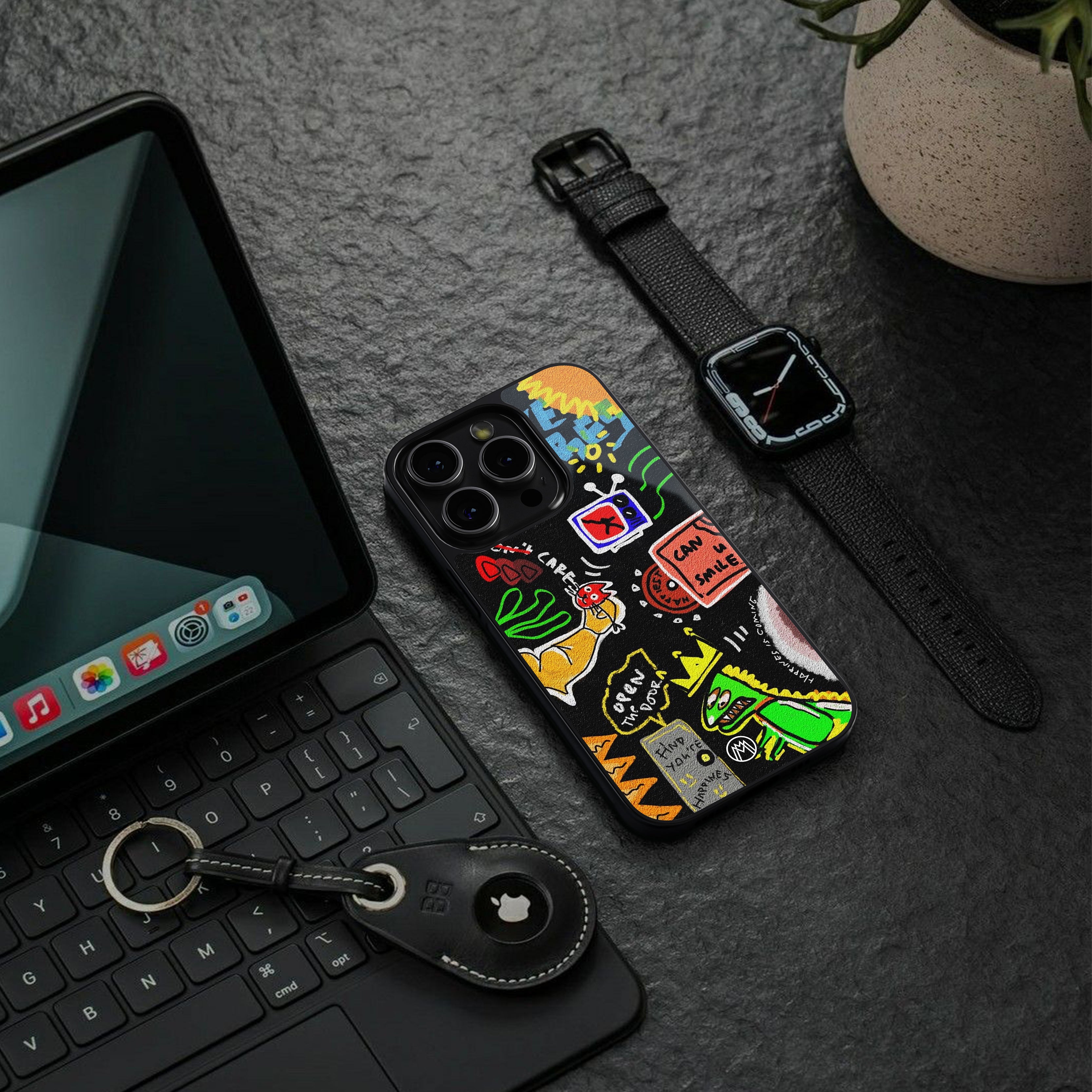graffiti back phone cover | glass case for iphone 16 plus