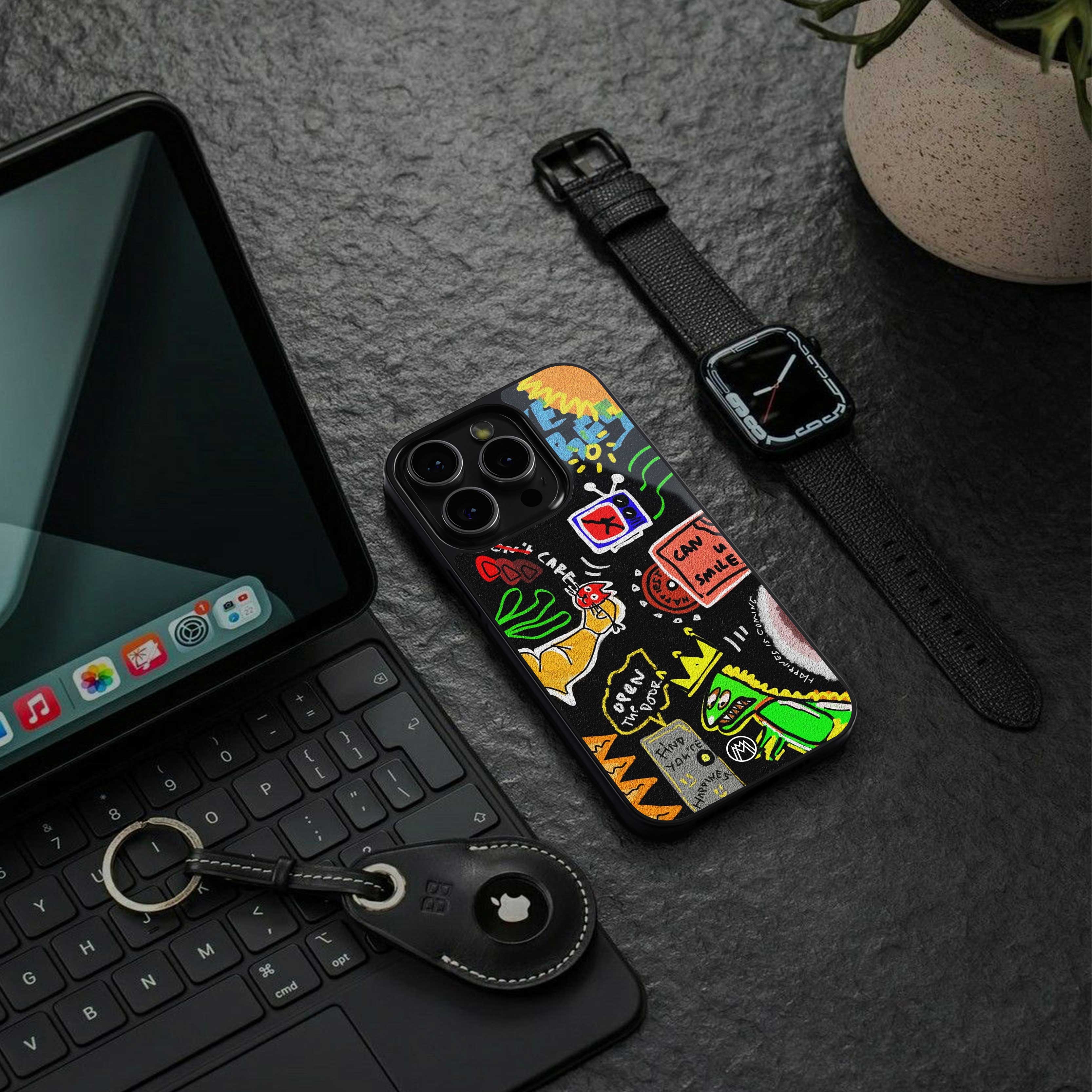 graffiti back phone cover | glass case for iphone 14 pro max