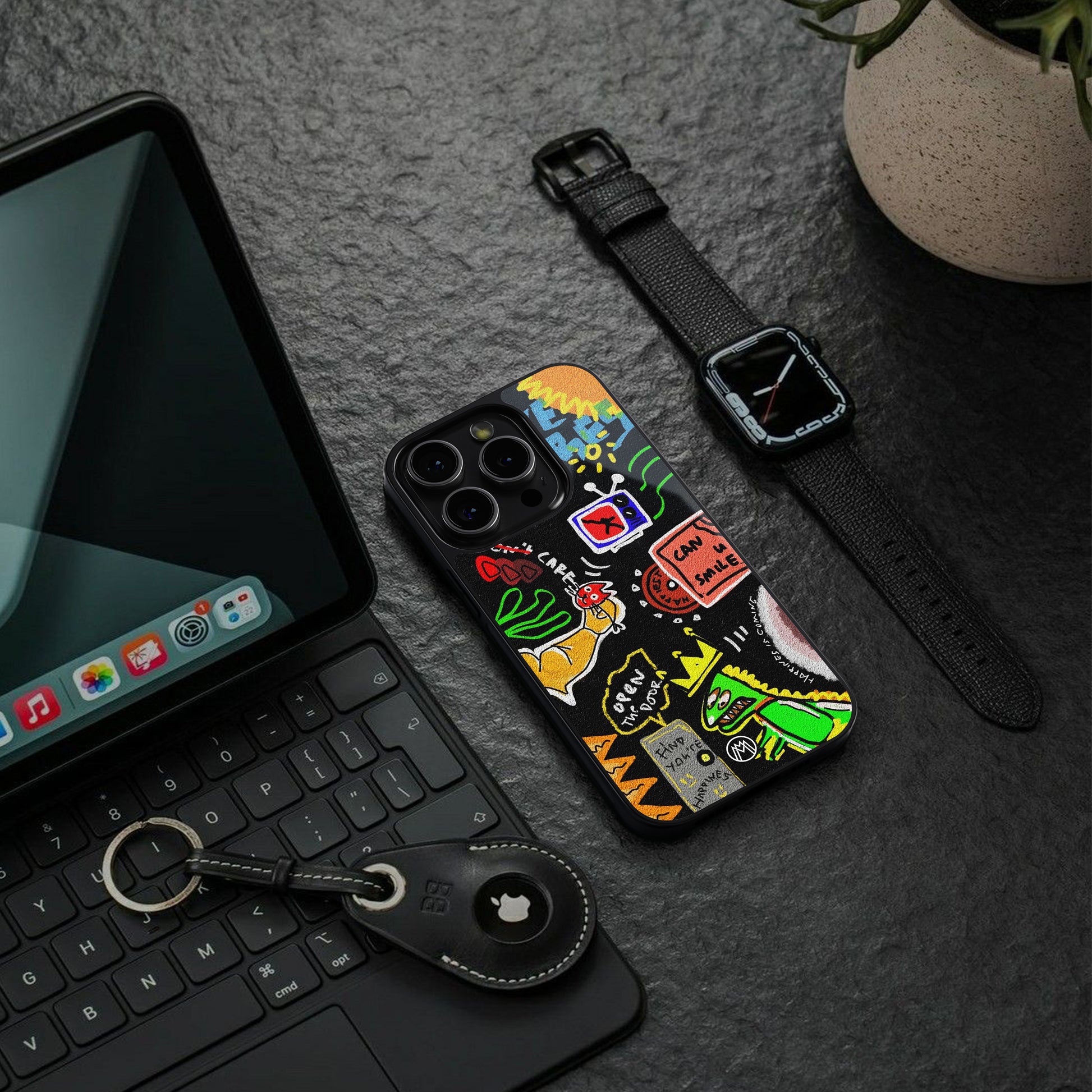 graffiti back phone cover | glass case for iphone 16 pro max