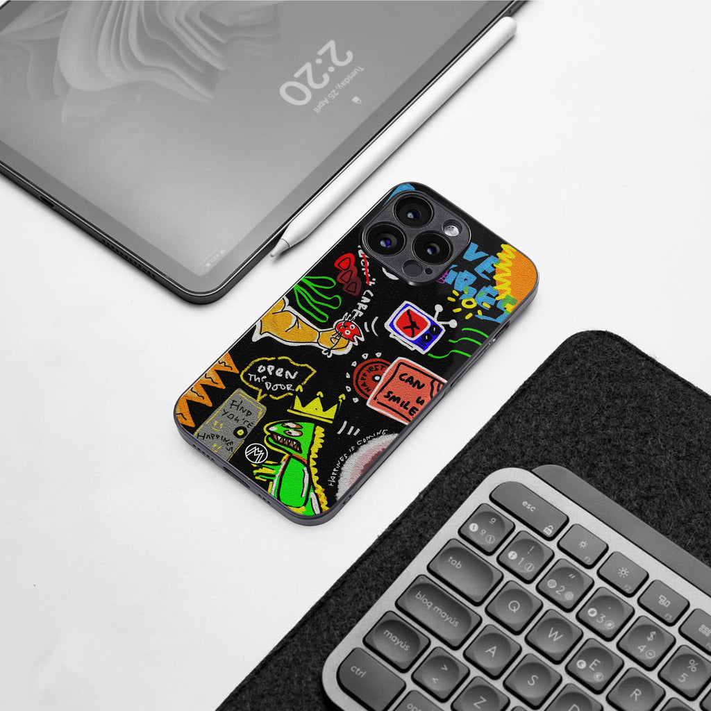 graffiti back phone cover | glass case for iphone 16 pro