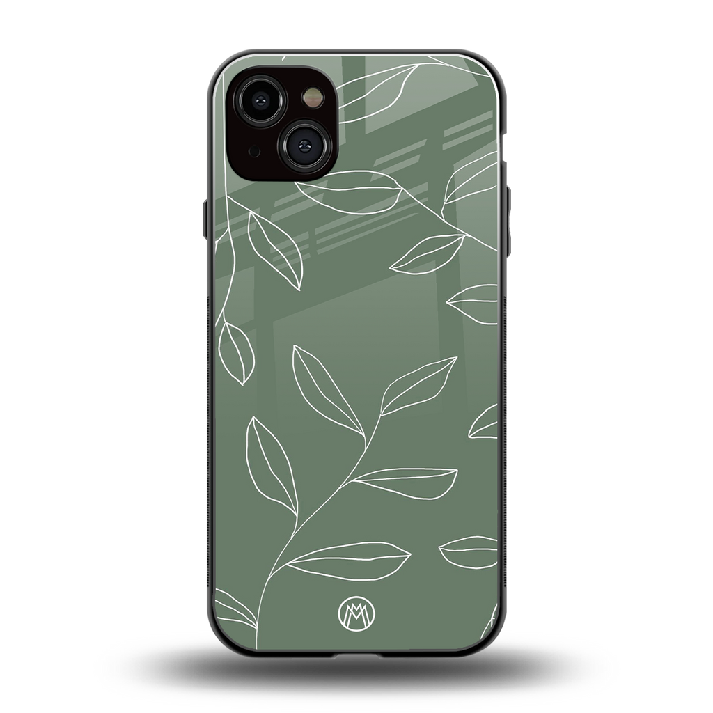 green petals back phone cover | glass case for iphone 15 plus