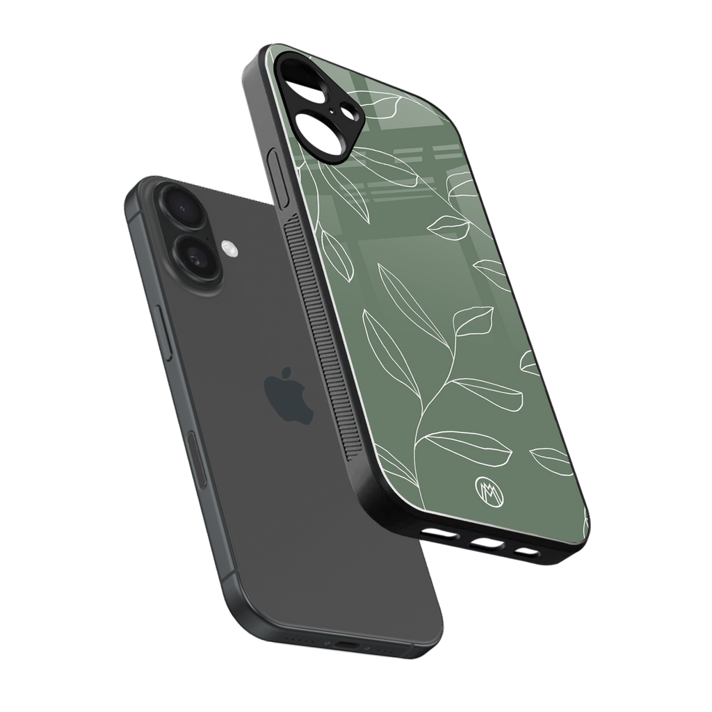 green petals back phone cover | glass case for iphone 16 plus