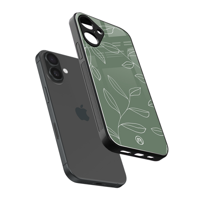 green petals back phone cover | glass case for iphone 16 plus