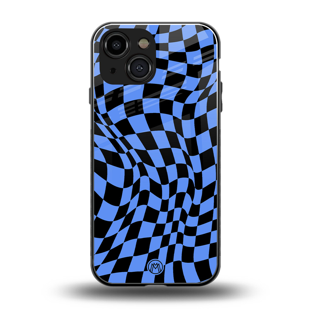 groovy blue black pattern back phone cover | glass case for iphone 13 mini