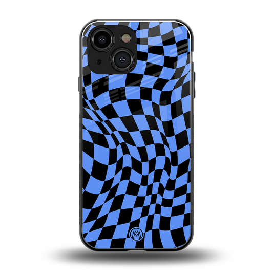 groovy blue black pattern back phone cover | glass case for iphone 13 mini