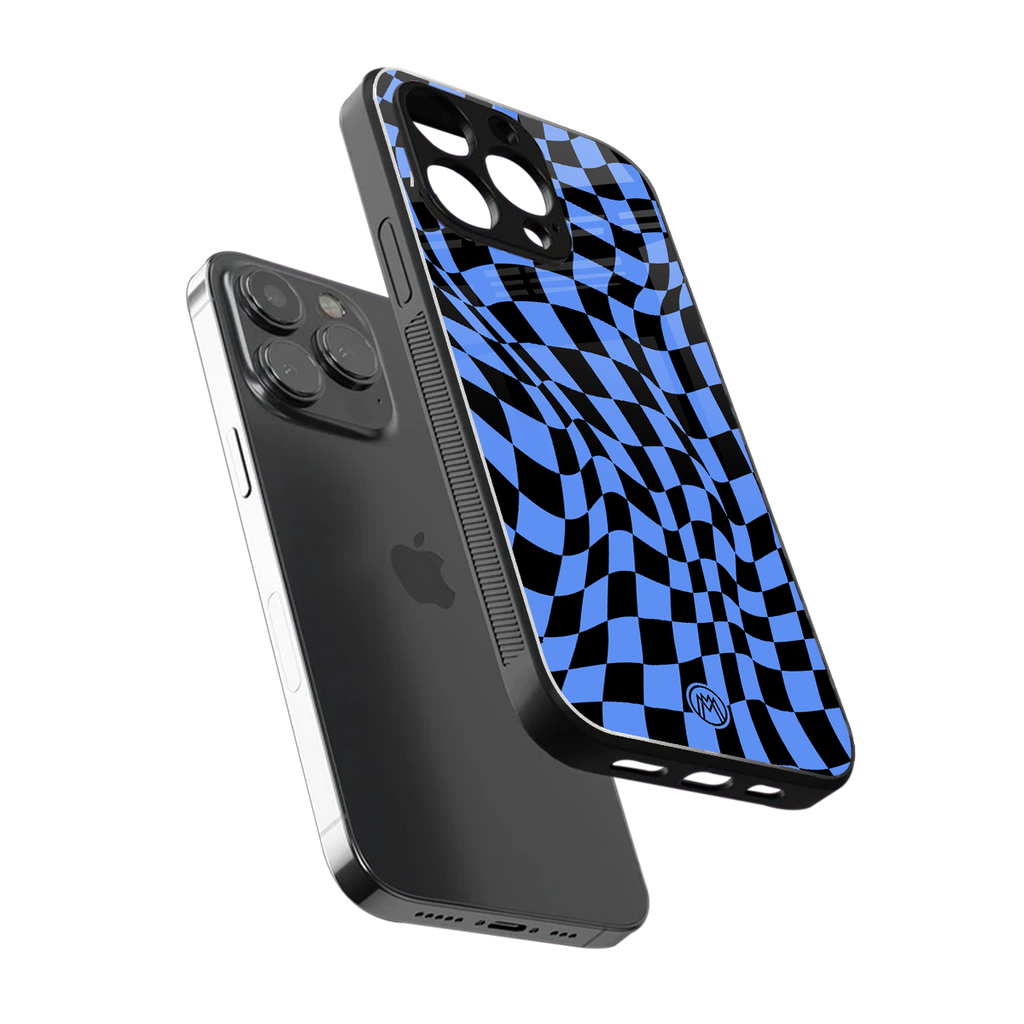 groovy blue black pattern back phone cover | glass case for iphone 13 pro max