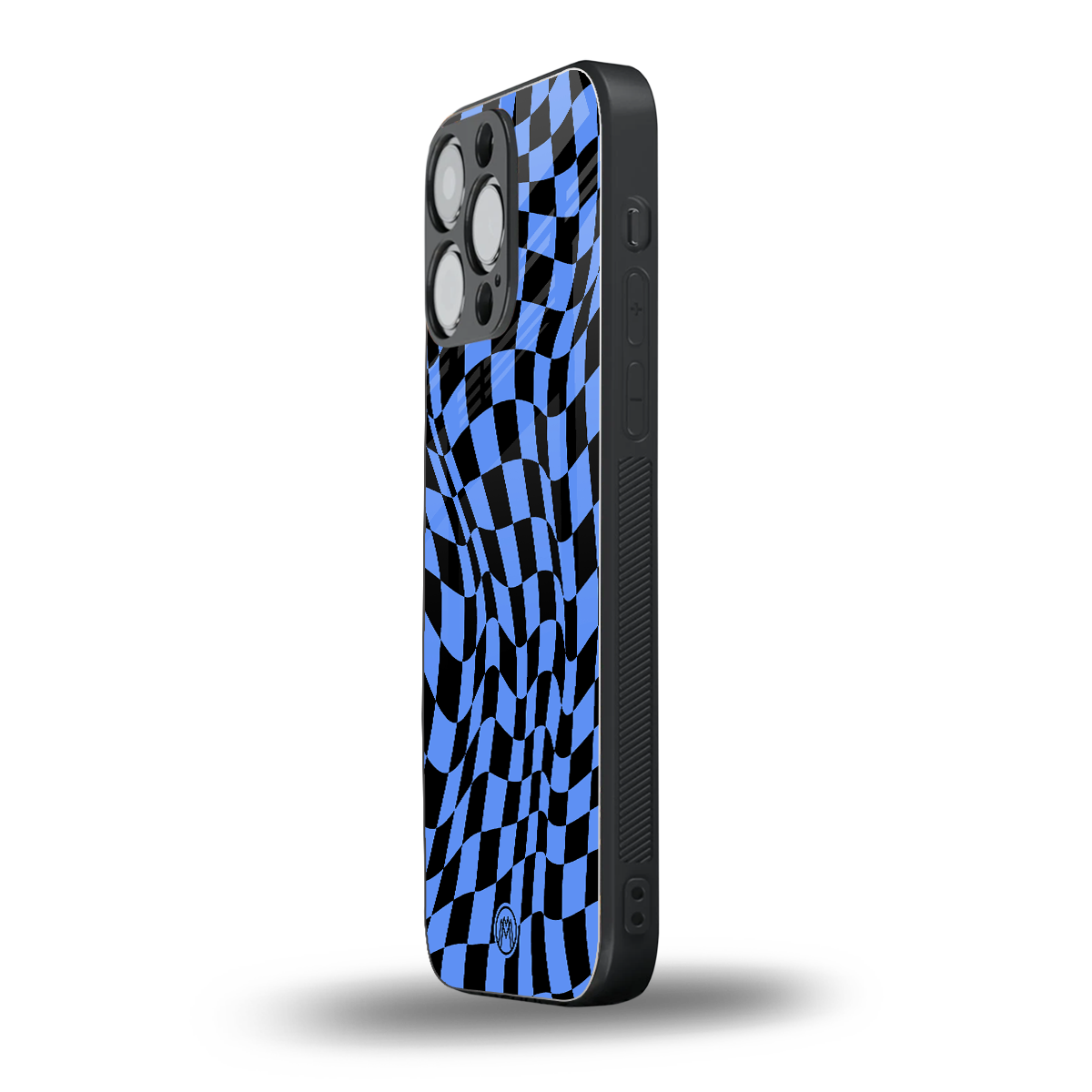groovy blue black pattern back phone cover | glass case for iphone 13 pro max