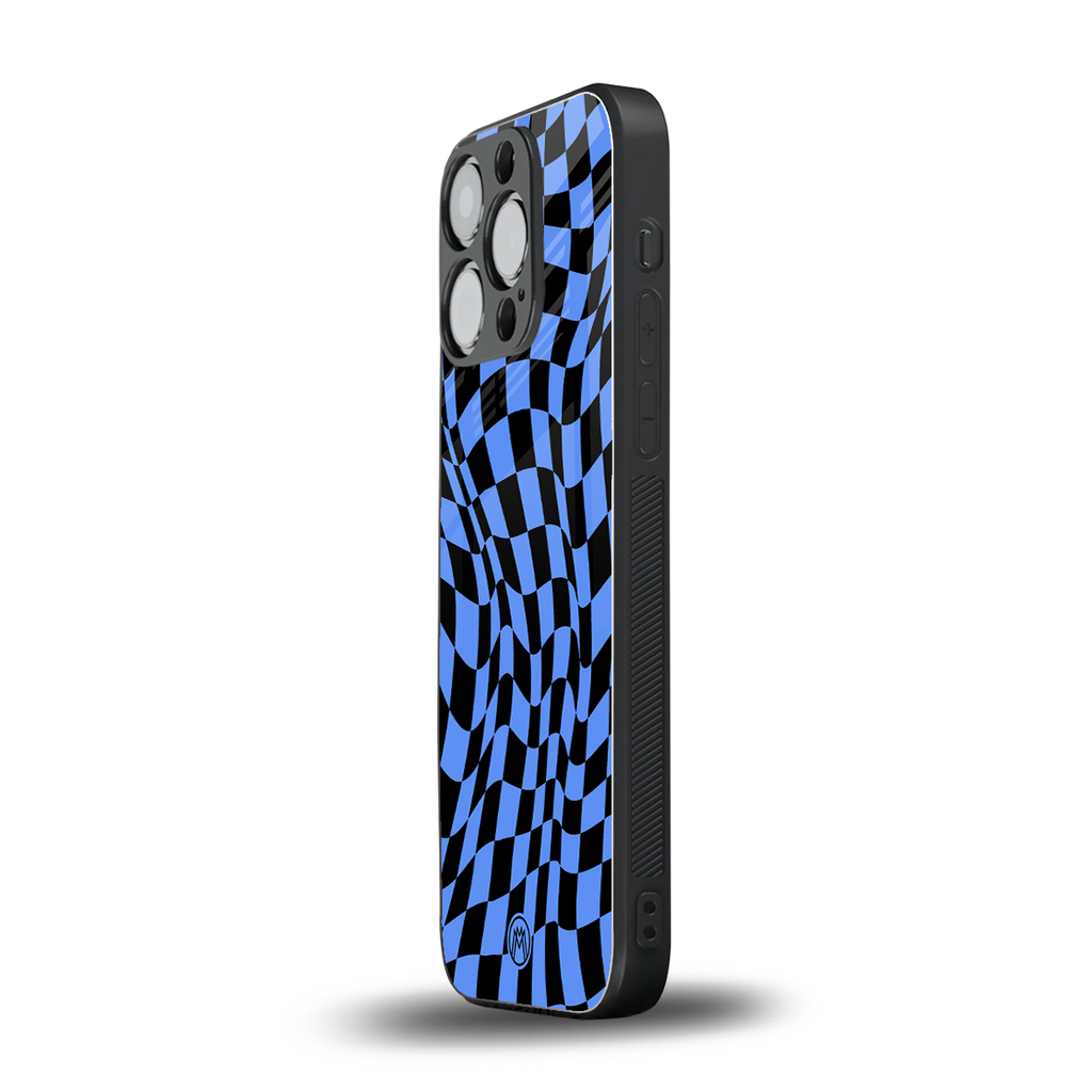 groovy blue black pattern back phone cover | glass case for iphone 13 pro