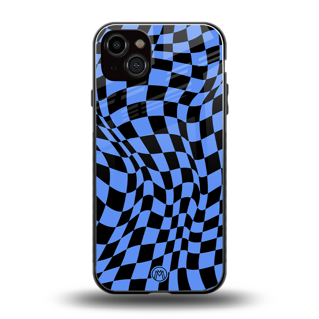 groovy blue black pattern back phone cover | glass case for iphone 15 plus
