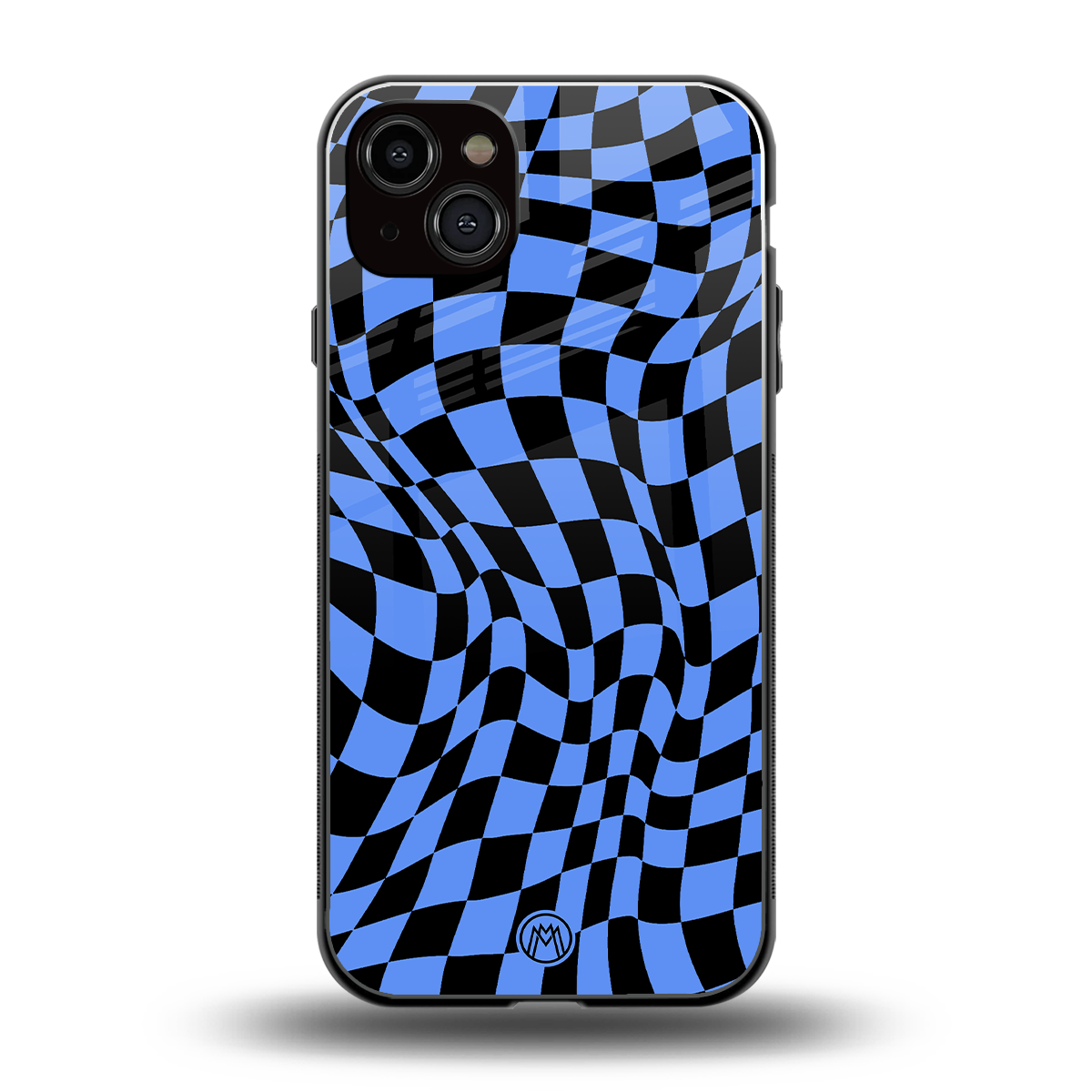 groovy blue black pattern back phone cover | glass case for iphone 15 plus