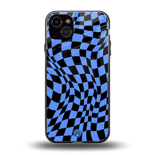 groovy blue black pattern back phone cover | glass case for iphone 14 plus