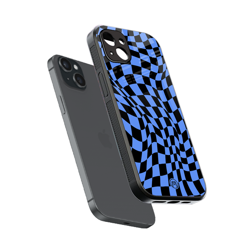 groovy blue black pattern back phone cover | glass case for iphone 14 plus