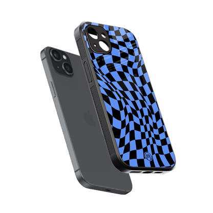 groovy blue black pattern back phone cover | glass case for iphone 14 plus