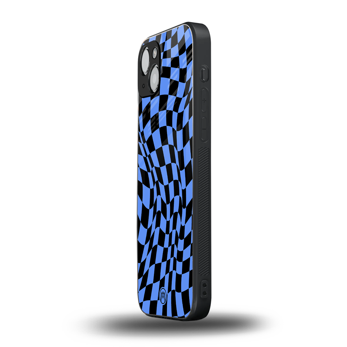 groovy blue black pattern back phone cover | glass case for iphone 14 plus