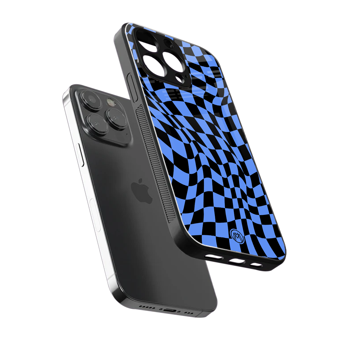groovy blue black pattern back phone cover | glass case for iphone 15 pro max