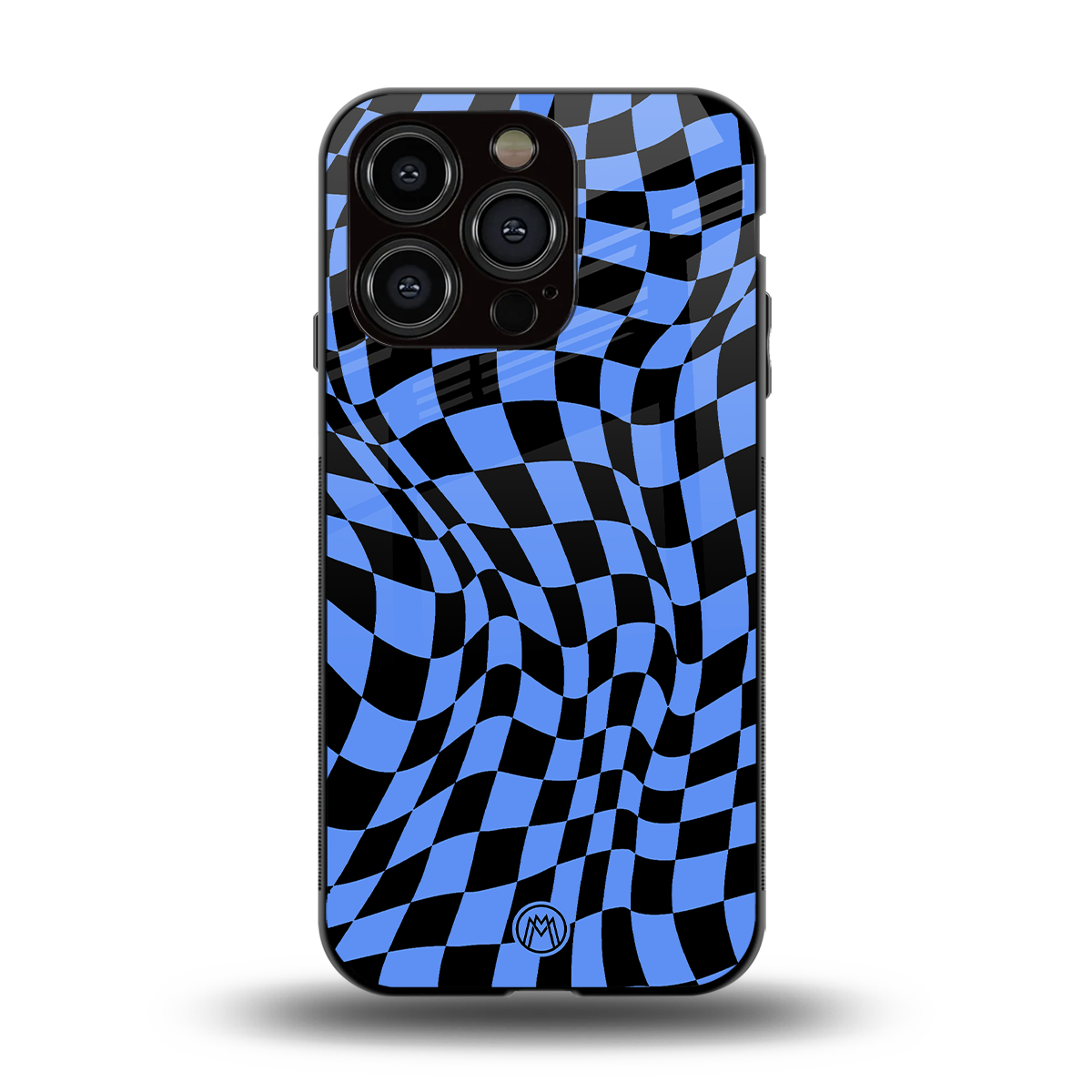 groovy blue black pattern back phone cover | glass case for iphone 15 pro