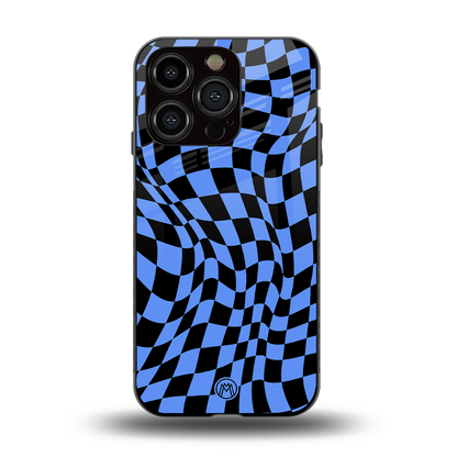 groovy blue black pattern back phone cover | glass case for iphone 15 pro
