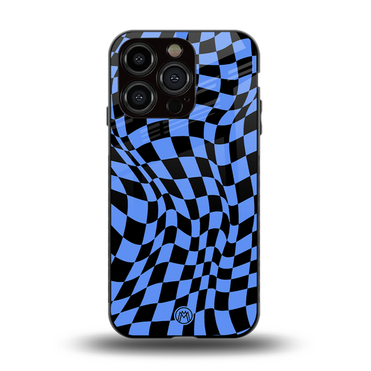 groovy blue black pattern back phone cover | glass case for iphone 15 pro